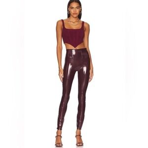 SPANX Faux Patent Leather Leggings Ruby Size M Burgundy Brown
